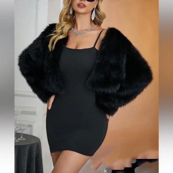 Luxe Camel Vegan Fur Fully Lined Open Front Jacket Coat - Picture 8 of 10